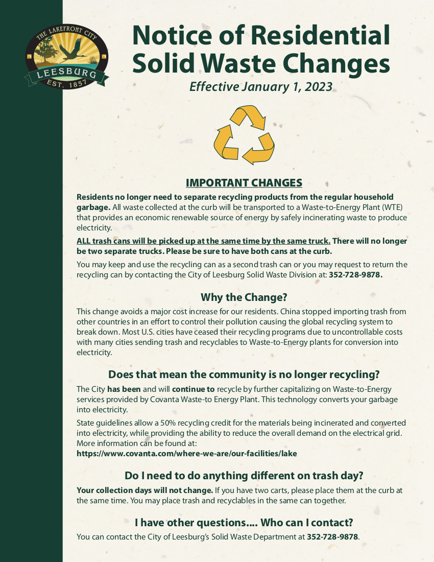 Solid Waste Recycling Collection Changes flyer